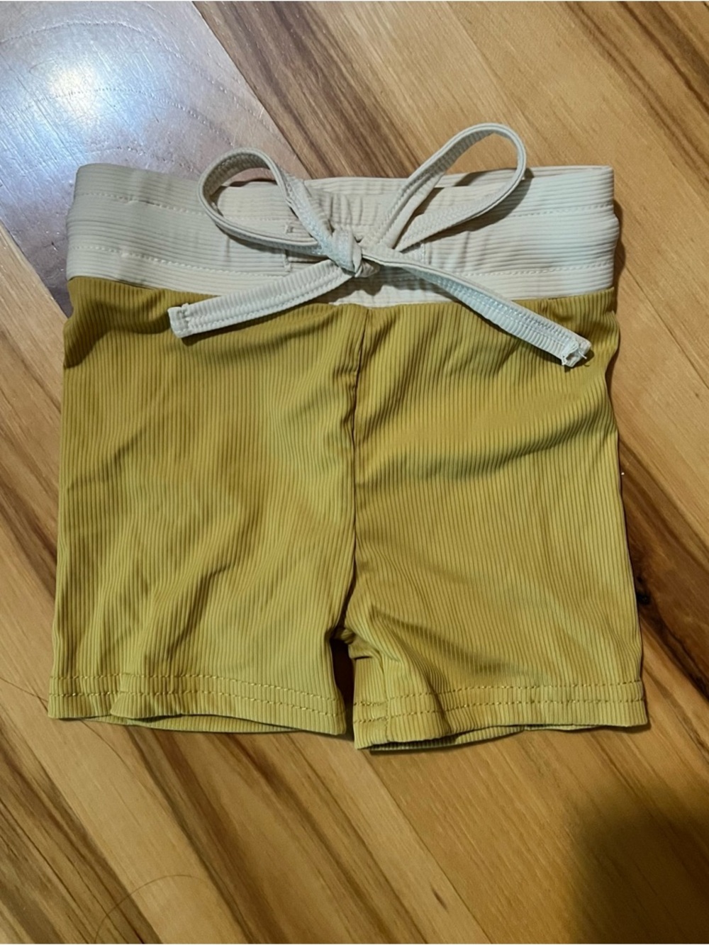 Orcas Lucille Yellow Ribbed Swim Shorts with Cream Waist Tie